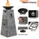 Costway 48 Inch Propane Fire Bowl Column with Lavas Rocks and PVC Covers - Image 4