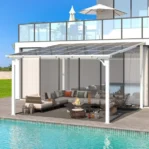 Aecojoy 12 ft x 12 ft White Aluminum Pergola with Canopys - Image 2