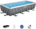 Bestway Power Steel 18′ x 9′ x 48″ Rectangular Metal Frame Above Ground Outdoor Swimming Pool Set with 1,500 GPH Filter Pump, Ladder, and Pool Covers - Image 5