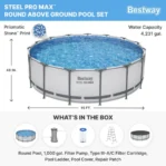 Bestway Steel Pro MAX 10 Foot x 30 Inch Round Metal Frame Above Ground Outdoor Backyard Swimming Pool Set with 330 GPH Filter Pumps - Image 3